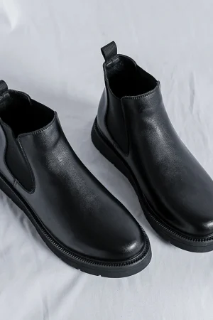 Autumn Winter Mens Ankle Boots New Designer Leather Chelsea Boots for Man Solid Color High Top Shoes Fashion Male Business Shoes