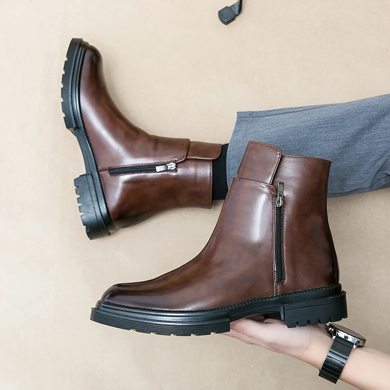 Men's autumn high-top leather shoes men's height-increasing British Chelsea boots short boots business casual men's boots - Image 5