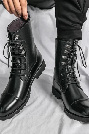 Men Lace Up High-top Boots Fashionable Outdoor Black Combat Boots