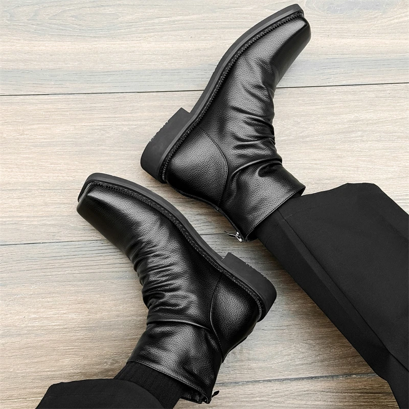 High Quality Ankle Boots Men Leather Winter Vintage Soft Leather High Top British Style Zipper Wedding Dress Business Mens Boots - Image 4