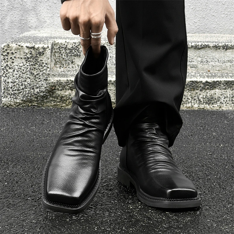 High Quality Ankle Boots Men Leather Winter Vintage Soft Leather High Top British Style Zipper Wedding Dress Business Mens Boots - Image 2