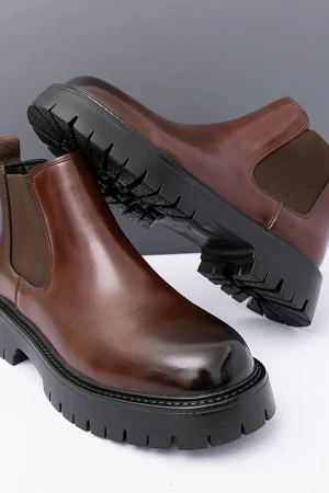 Autumn Winter Chelsea Boots New Designer Leather Business Boots Men Solid Color Platform High Top Shoes Man Fashion Casual Botas