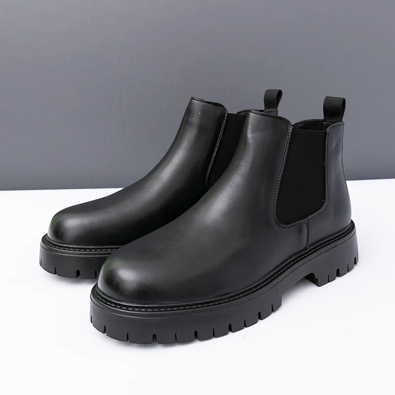 Autumn Winter Chelsea Boots New Designer Leather Business Boots Men Solid Color Platform High Top Shoes Man Fashion Casual Botas - Image 5